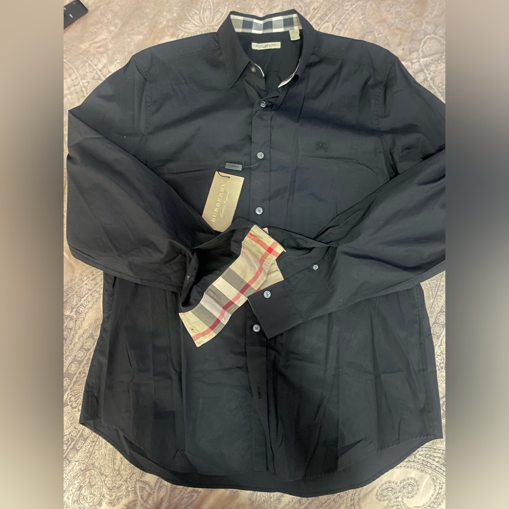 Burberry Men's Black Cotton Shirt Sz L - Picture 3 of 9